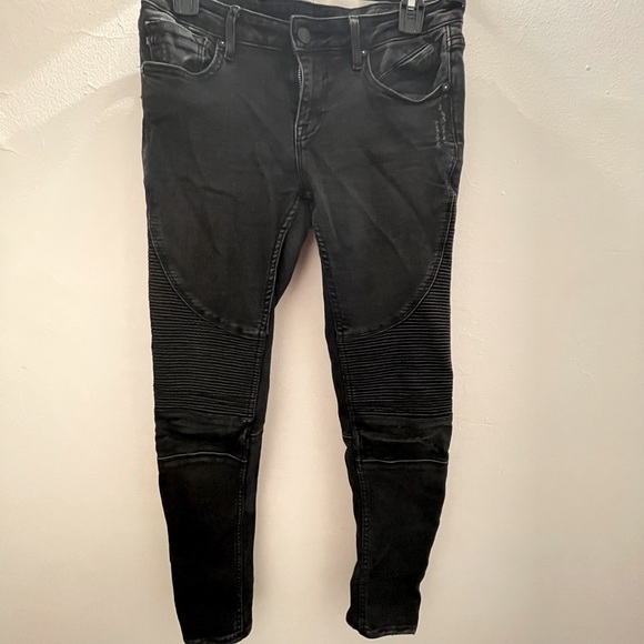 Black Vigoss Ribbed Jeans With Faux Leather Size 26 - Picture 3 of 5